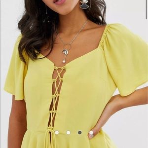 Tea blouse with lace up front detail